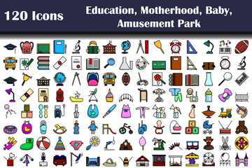120 Icons Of Education, Motherhood, Baby, Amusement Park