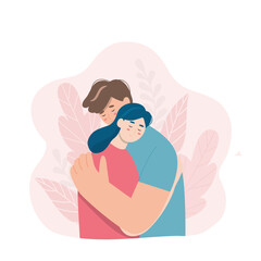 A man and a woman are hugging. Support concept. Help and compassion, depression illustration. Family crisis.