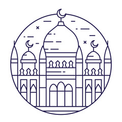 Muslim Mosque Center Circle Icon in Line Art