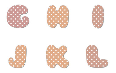 Polka dot alphabet. Pastel boho polka dots font. Hand drawn letter design for scrapbooks, albums, crafts and back to school projects.