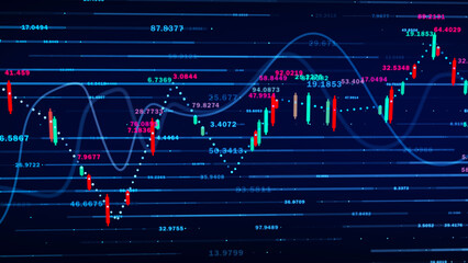 Abstract candlestick chart on the stock market. Financial investment concept for use in graphic design. Dynamic transaction flow structure. 3D rendering.