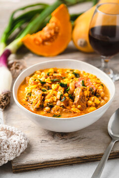 Studio shot of bowl of traditional locro stew