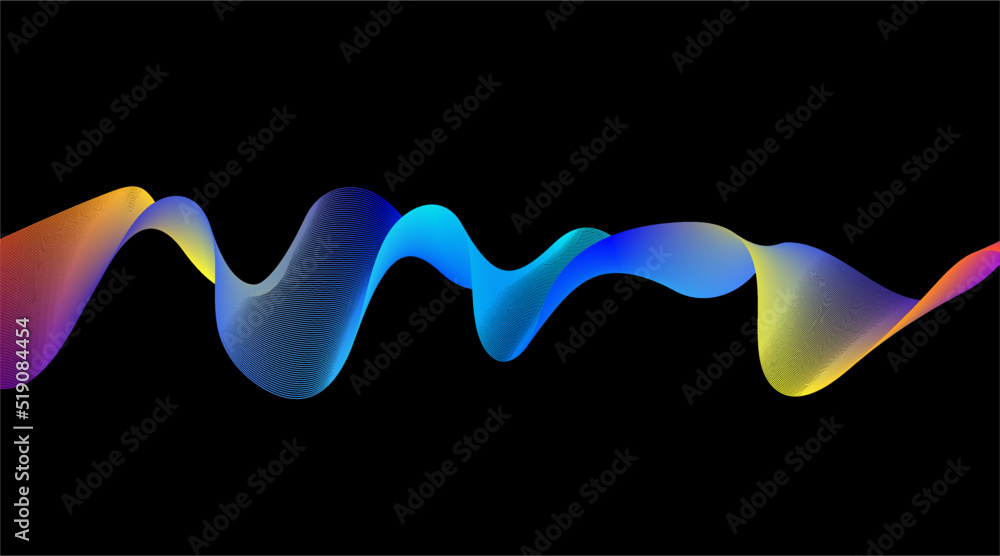 Poster Abstract colorful smoke wave line colorful vector background. Music sound or energy concept. Universal geometric shape with liquid effect, vaporwave, synthwave shapes.