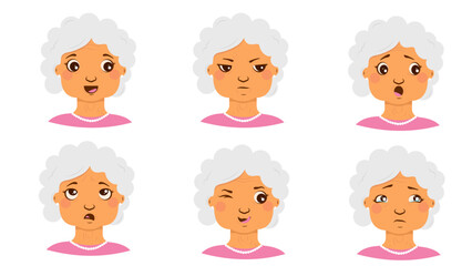 Set of funny cartoon granny 