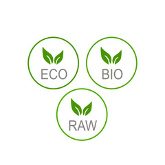 ECO, BIO, RAW LABELS ISOLATED ON WHITE BACKGROUND