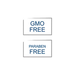 GMO FREE, PARABEN FREE PRODUCT BADGES ISOLATED ON WHITE