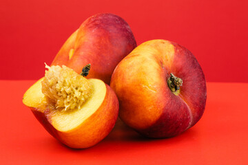 Donut Peaches isolated in red background