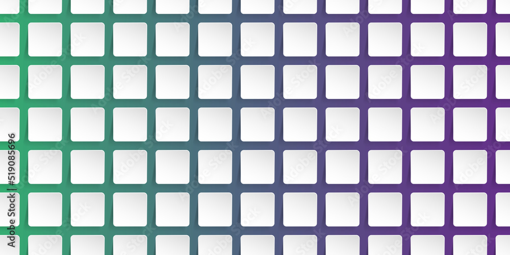Aufkleber abstract 3d slightly curled paper cut white round squares pattern on a green and purple gradient bac