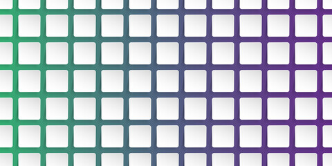 Abstract 3D Slightly Curled Paper Cut White Round Squares Pattern on a Green and Purple Gradient Background - Vector Design