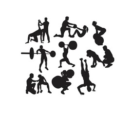 Fitness and Gym Activity Silhouettes, art vector design - obrazy, fototapety, plakaty