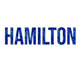 Hamilton city name filled with blue abstract leaves pattern