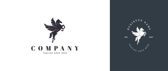 Fototapeta na wymiar Flying horse logo in elegant dark color