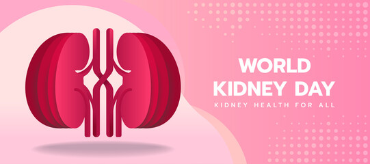 world kidney day banner with pink papers layer kidney sign on soft pink texture background vector design