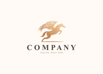 Jumping horse logo with fluttering wings