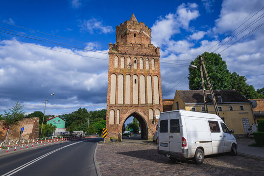 Chojna, Poland - July 13, 2017: Barnkowska Gate, part of historic walls in Chojna town