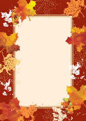 紅葉　リーフ　美しい飾り罫　秋の水彩背景イラスト