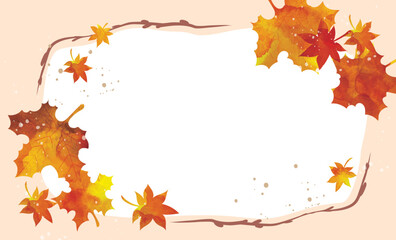 紅葉　リーフ　美しい飾り罫　秋の水彩背景イラスト