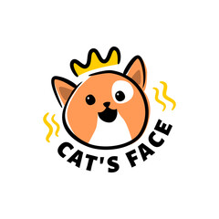 cute cat face wearing a crown. pet shop logo or any business related to cat and pet.