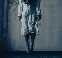 Girl ghost woman death the horror is screaming darkness and nightmare background of scary fear on...