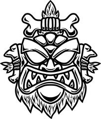 Illustration of tiki idol. Design element for poster, card, banner, emblem, sign. Vector illustration