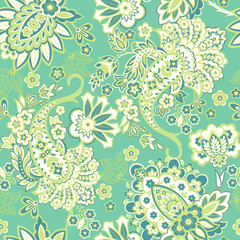 Fototapeta na wymiar Seamless Paisley pattern in indian batik style. Floral vector illustration