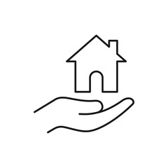 Fototapeta na wymiar House on hand icon line style isolated on white background. Vector illustration