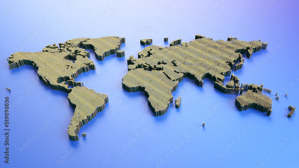 Poster Map planet earth/Planet earth with continents, consisting of 3d elements. The technological background can be used to demonstrate the processes of science and education. 