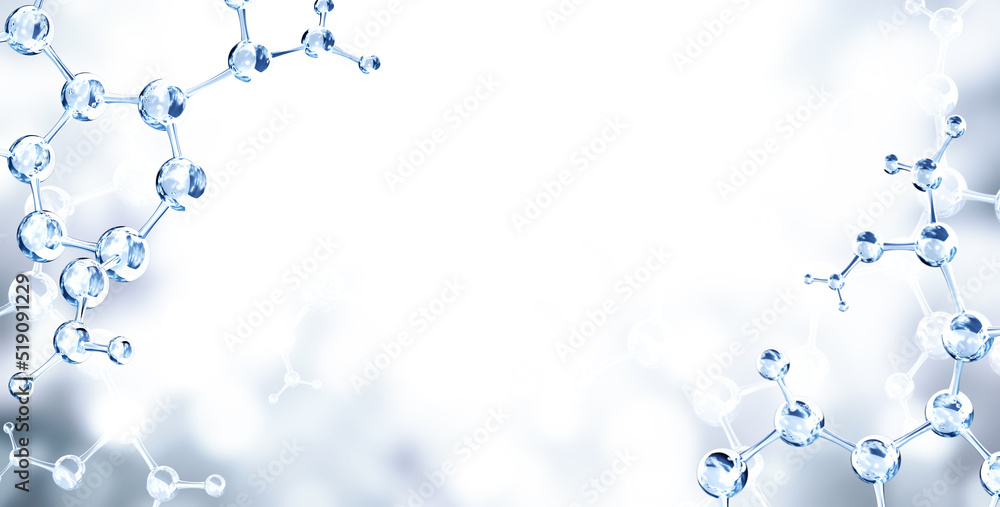 Wall mural horizontal banner with models of abstract molecular structure. science or education background with 