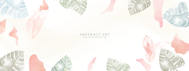 Watercolor vector banner tropical leaves isolated on white background. abstract floral background with space