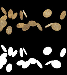 3D illustration of bitcoin coin flow with alpha layer