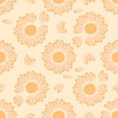Pastel seamless pattern with daisies in hippie aesthetic style. Floral print for T-shirt, poster, fabric, textile. Summer vector illustration for decor and design.