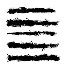 Set of long brush strokes. The object is a black long blob. Vector illustration