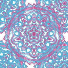 Seamless pattern, swirling watercolor, spiral paint, blue pink color, hippie pattern