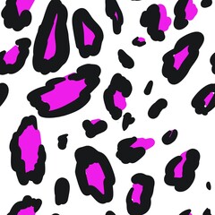 Leopard seamless pattern on white background, pink black spots