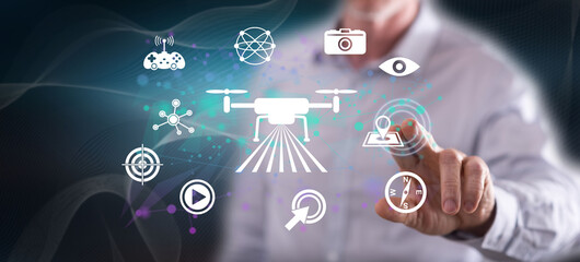 Man touching a drone concept