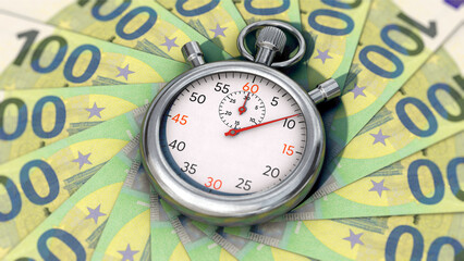 Time is money - Stoppuhr auf 100 Euro Banknoten