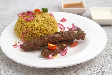 Freshly cooked Kebab with Biryani Rice