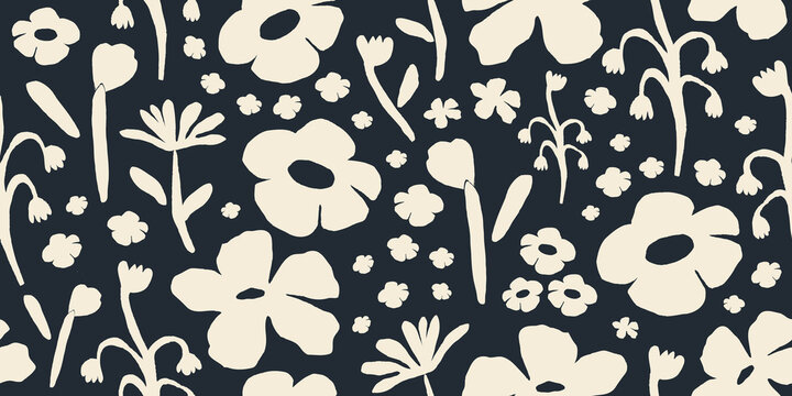 Fototapeta Modern trendy naive abstract floral print. Cute simple pattern. Fashionable template for design.
