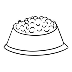 Monochrome picture, round bowl for dog food, cat food, vector illustration in cartoon style