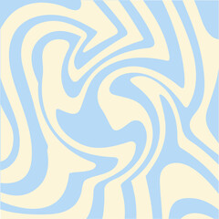 Wavy swirl square background in blue and beige colors.  Vector Illustration in style hippie 70s, 60s. Aesthetic graphic print. 
