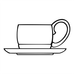 Monochrome picture, decorative ceramic cup and saucer, side view, vector illustration