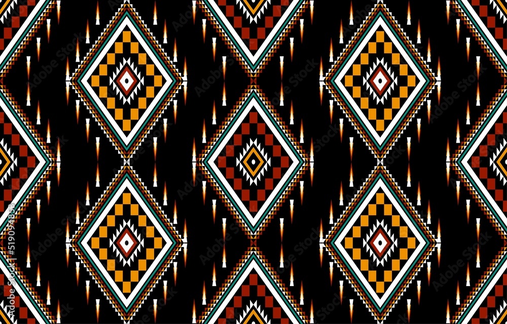 Wall mural Geometric ethnic oriental seamless pattern traditional Design for background,carpet,wallpaper.clothing,wrapping,Batik fabric,Vector illustration.embroidery style - Sadu, sadou, sadow or sado