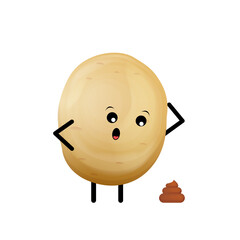 vector funny cartoon cute tiny brown smiling potato character isolated on white background. Funky Potato with smiling face. vegetable funky character