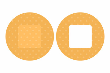 Medical plaster strips vector isolated. Two adhesive bandages from different sides, round shapes. Medical tool, first aid for physical injury.