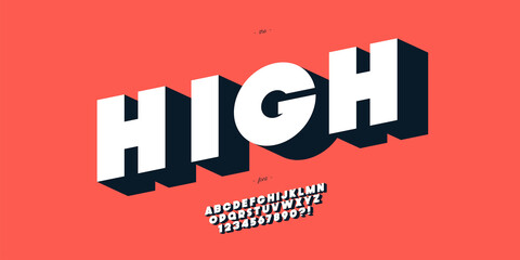 Vector high font 3d bold style modern typography for infographics, motion graphics, video, promotion, decoration, logotype, party poster, t shirt, book, animation, banner, game, printing. 10 eps