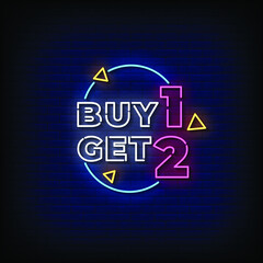 Neon Sign buy 1 get 2 with Brick Wall Background Vector