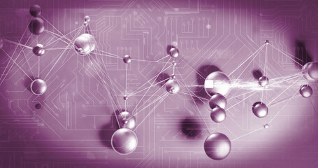 Image of network of connections over pink background