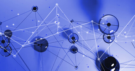 Image of network of connections over blue background