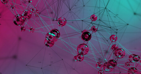 Image of network of connections over pink background