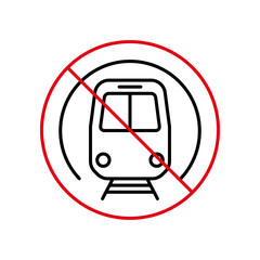 Metro Ban Black Line Icon. Public Subway Forbidden Outline Pictogram. Underground Station Red Stop Circle Symbol. No Railway Transport Road Sign. Metro Train Prohibited. Isolated Vector Illustration